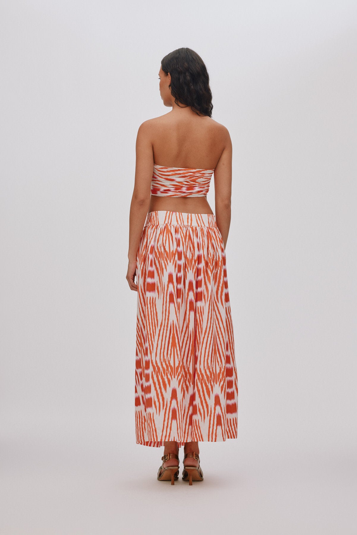 Almas - Ikat full skirt I Mandarin pink ivory