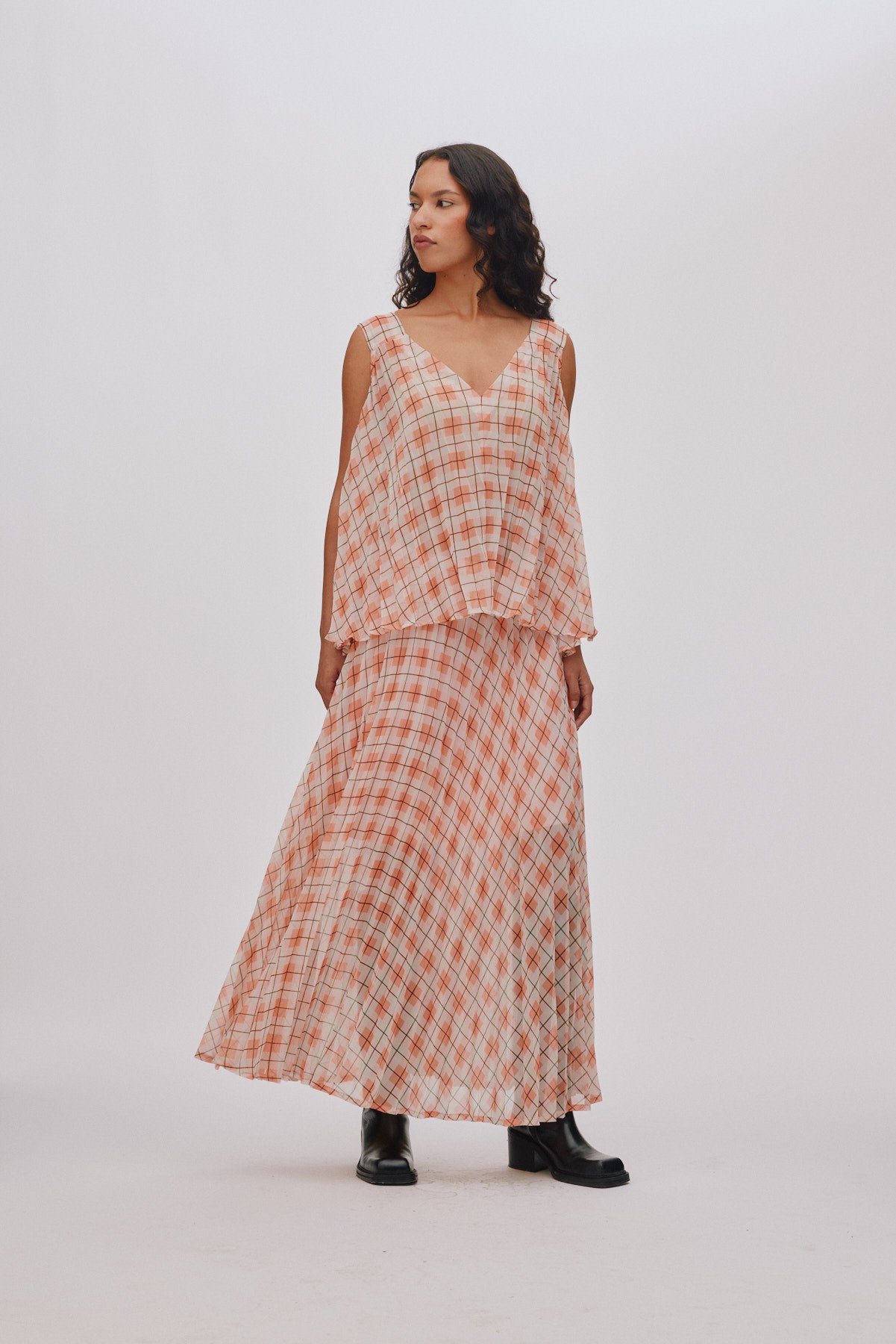 Saki - Transparent check skirt I Mandarin pleat