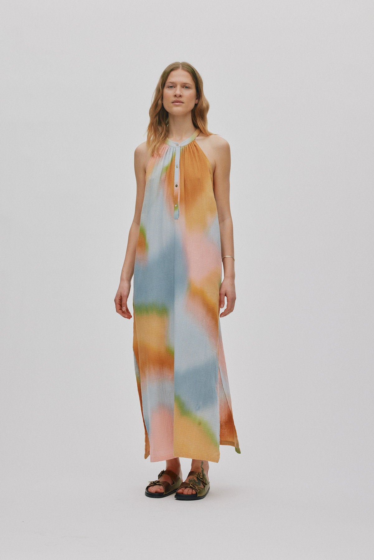 Malaia - Water colour button front dress I Sunset combo