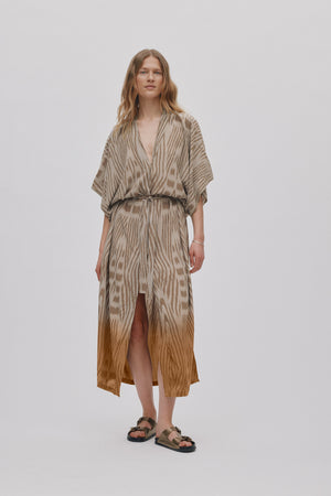 Alesandra - Ombre ikat kimono dress I Cognac combo
