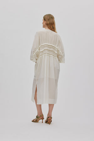 Ina - Voile frill gathered dress I Chalk