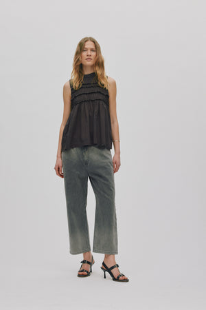 Pia - Voile frill halter top I Liquorice