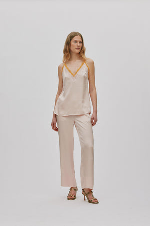 Alisa - Contrast lace wide leg pants I Light rose