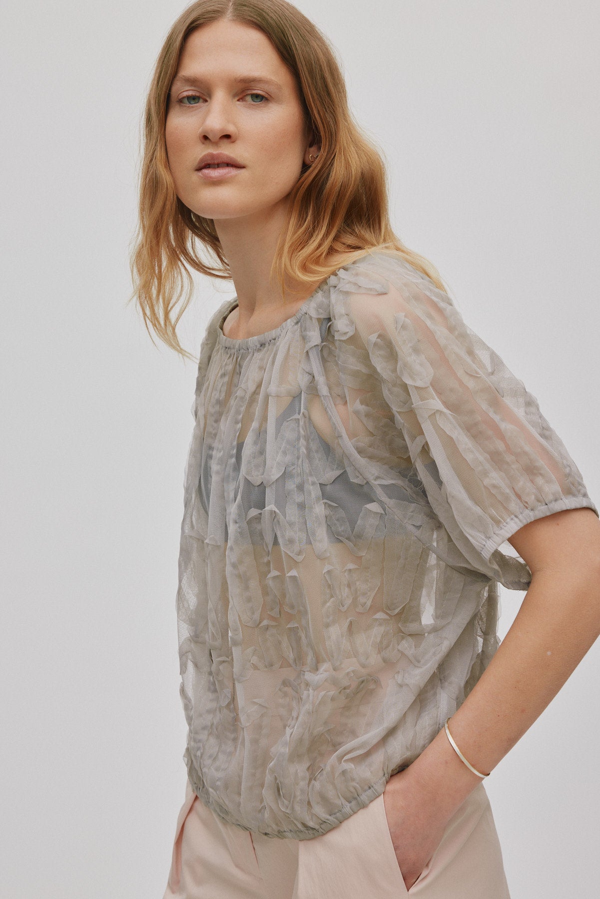 Delva - Splash netting elasticated top I Silver grey