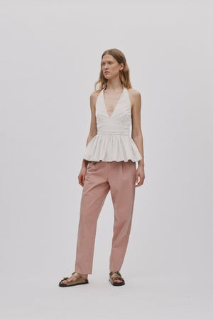 Raina - Texture canvas pleat pants I Soft rose