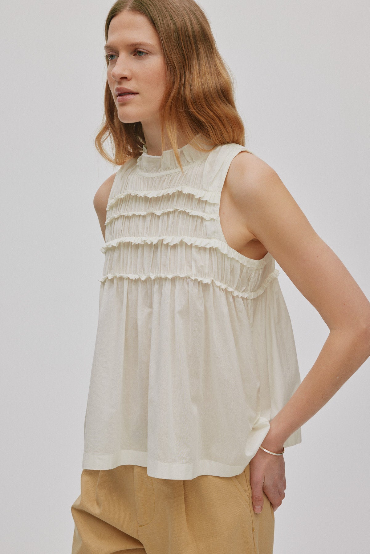 Pia - Voile frill halter top I Chalk