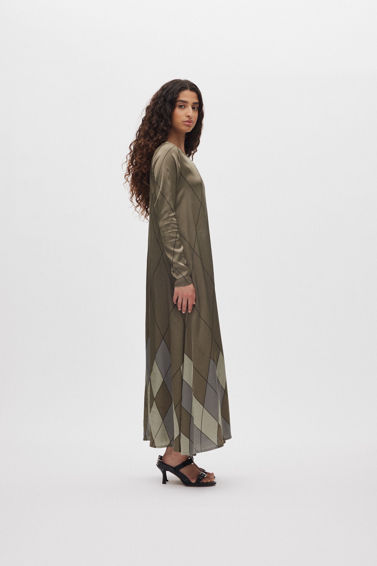 Miv - Diamond print flare dress I Olive combo