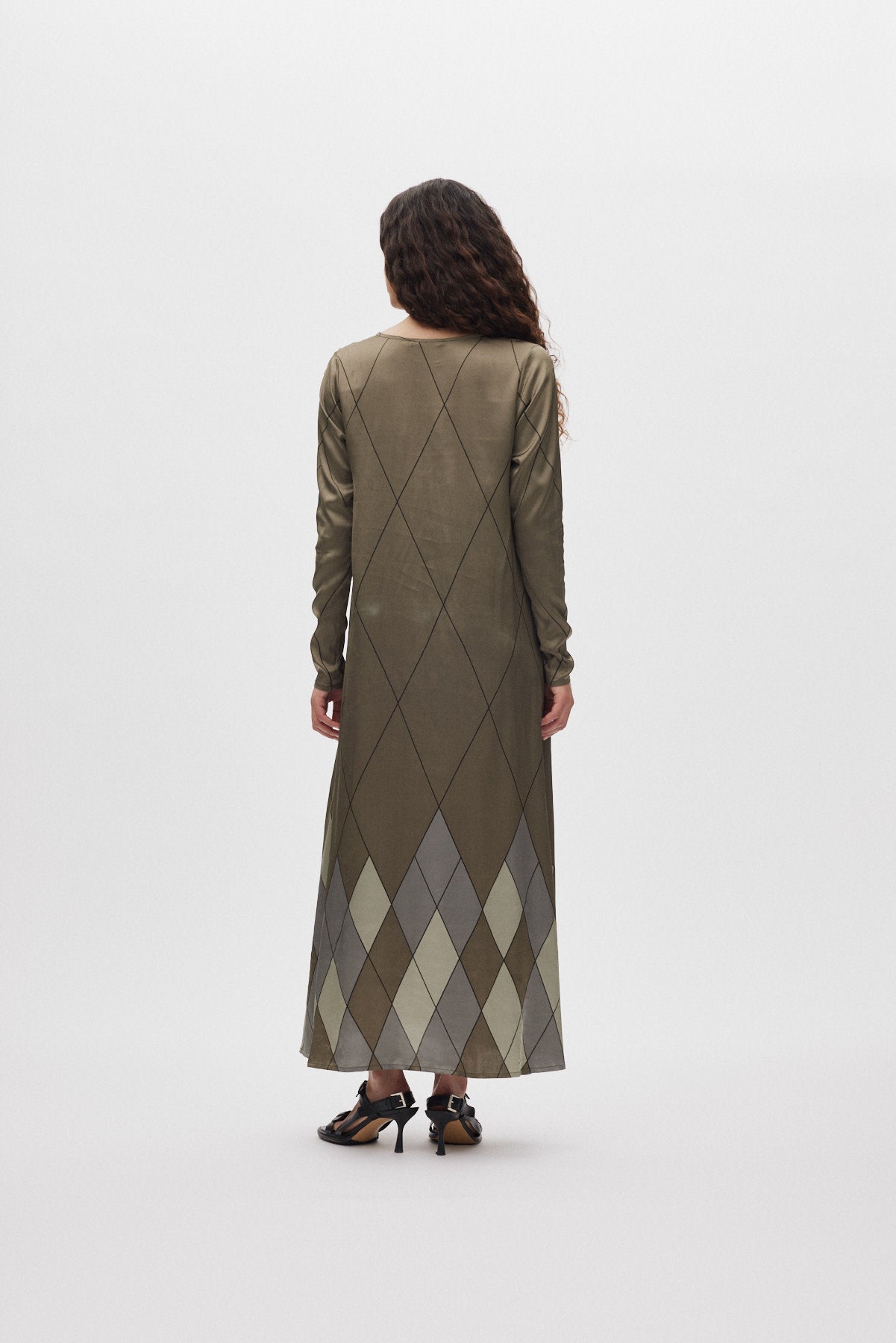 Miv - Diamond print flare dress I Olive combo