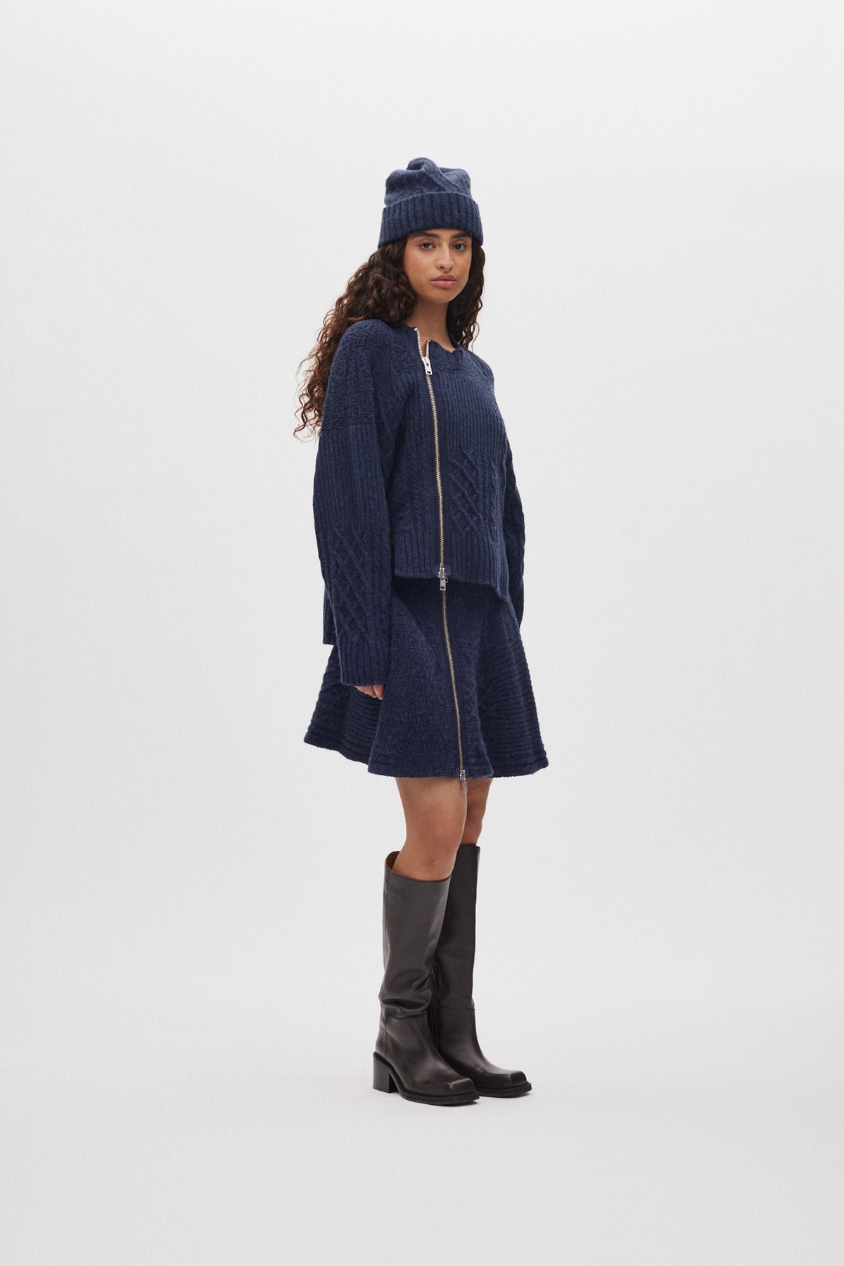 Luka - Patchwork knit cardigan I Indigo