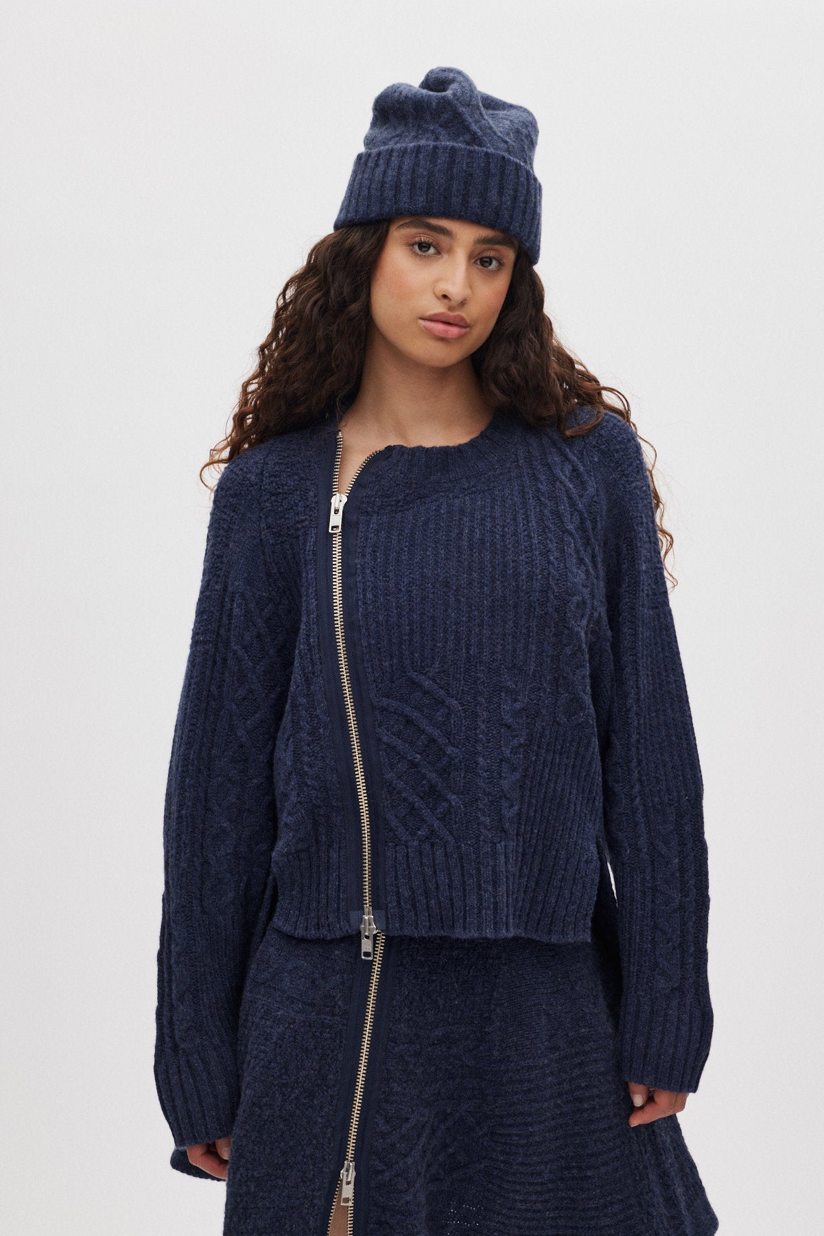 Luka - Patchwork knit cardigan I Indigo