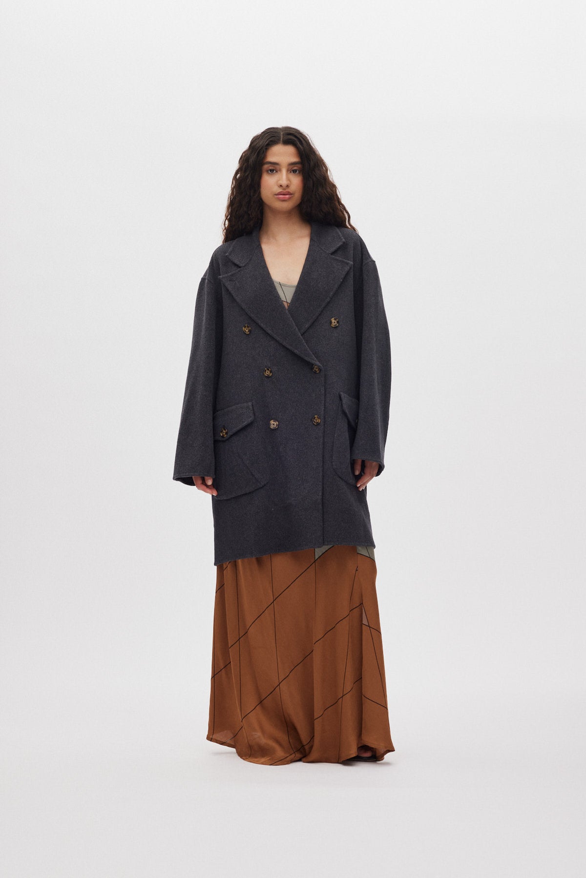 Leanna - Double felt wool coat I Dark grey melange