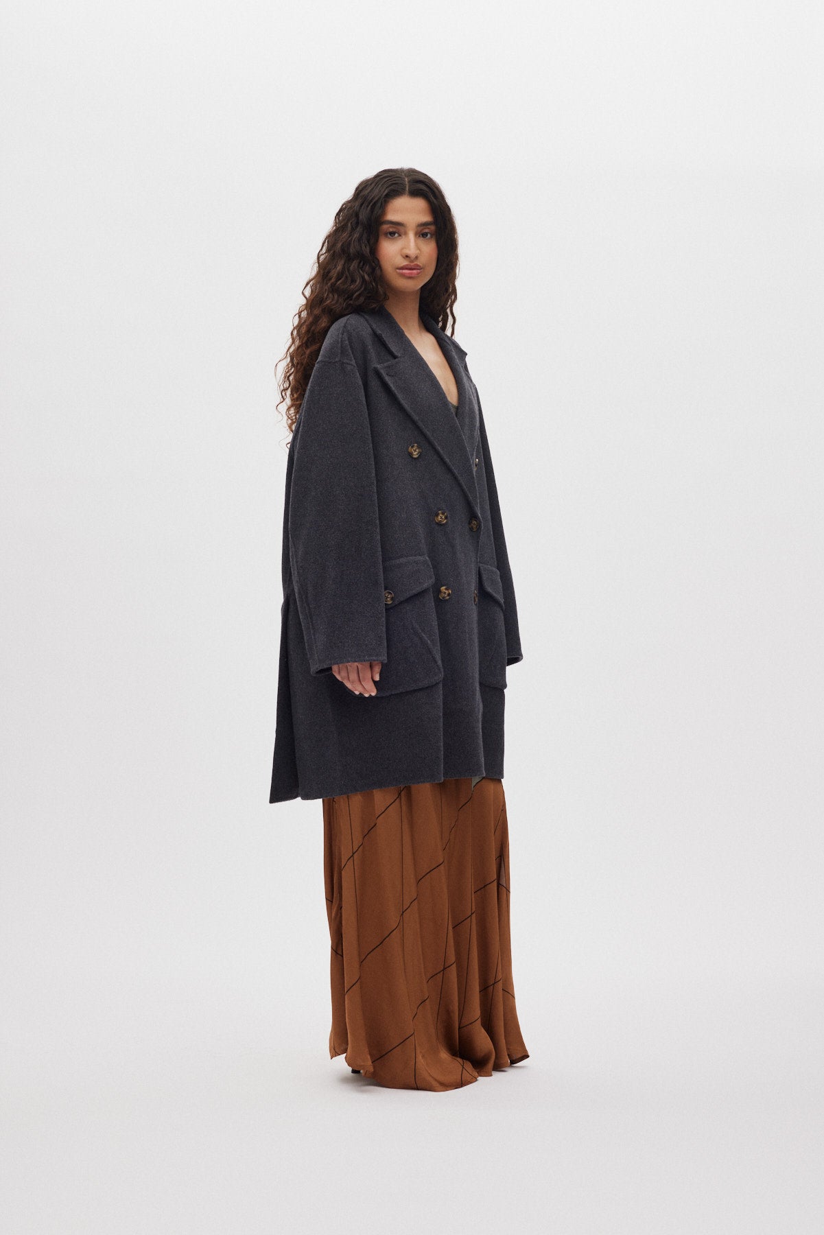Leanna - Double felt wool coat I Dark grey melange