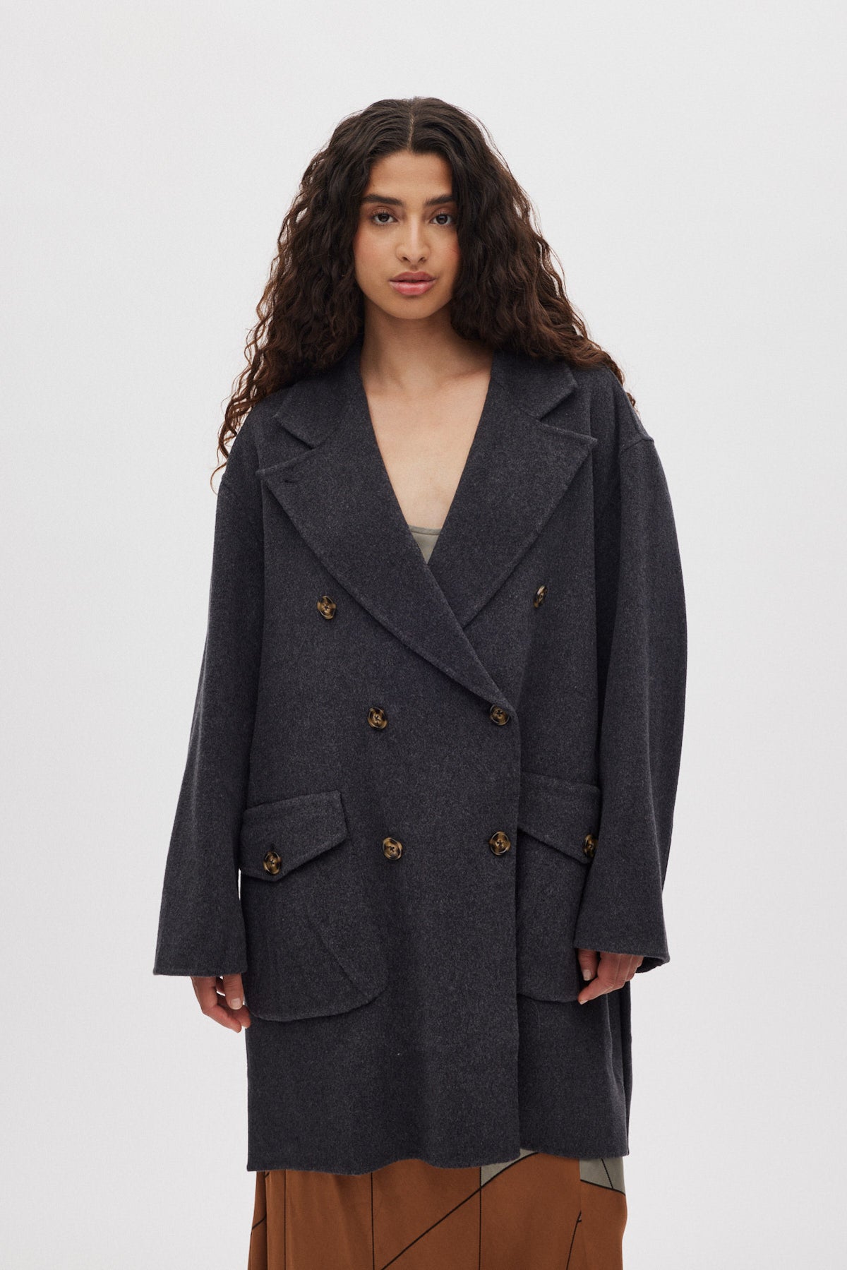 Leanna - Double felt wool coat I Dark grey melange