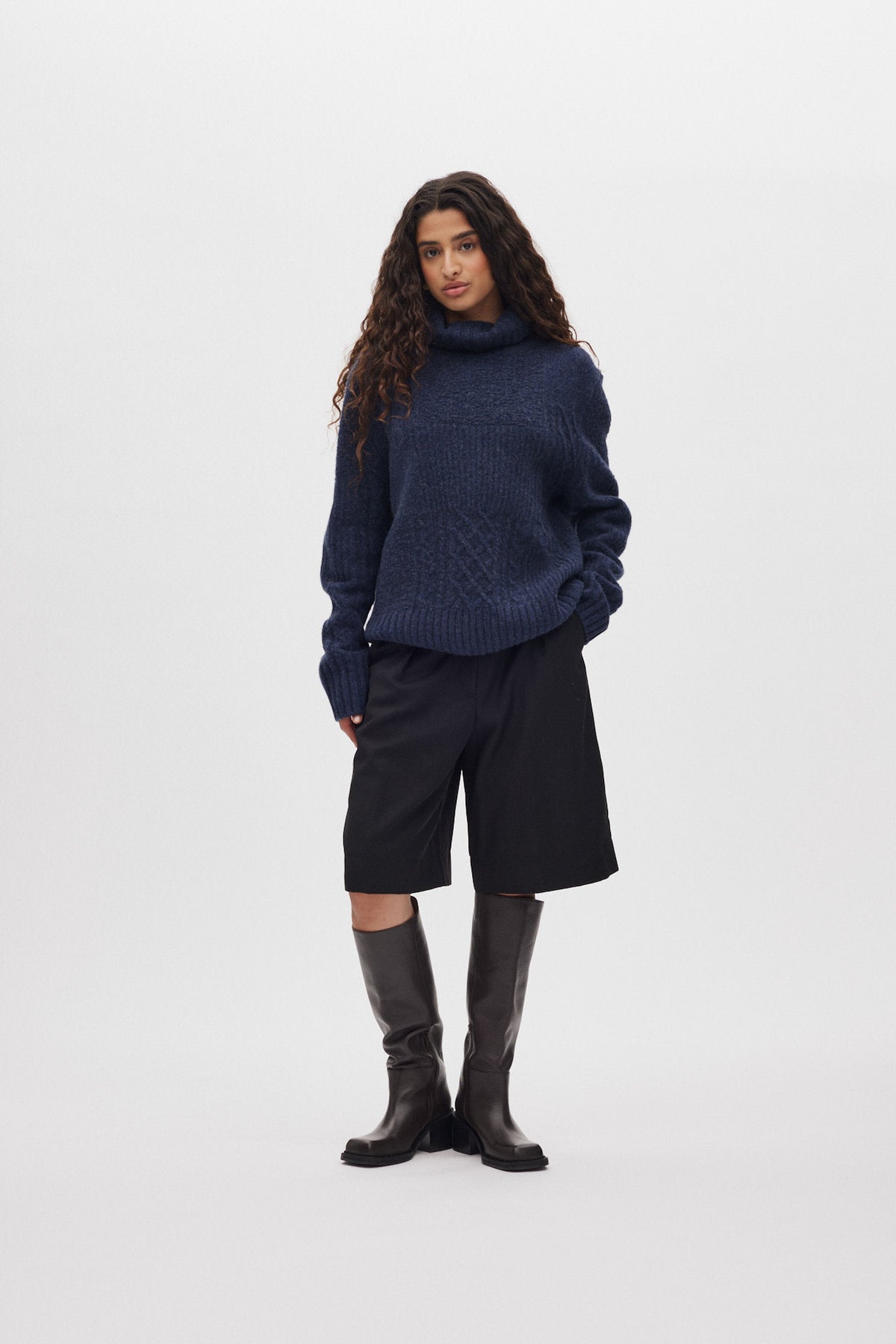 Anli - Patchwork knit sweater I Indigo