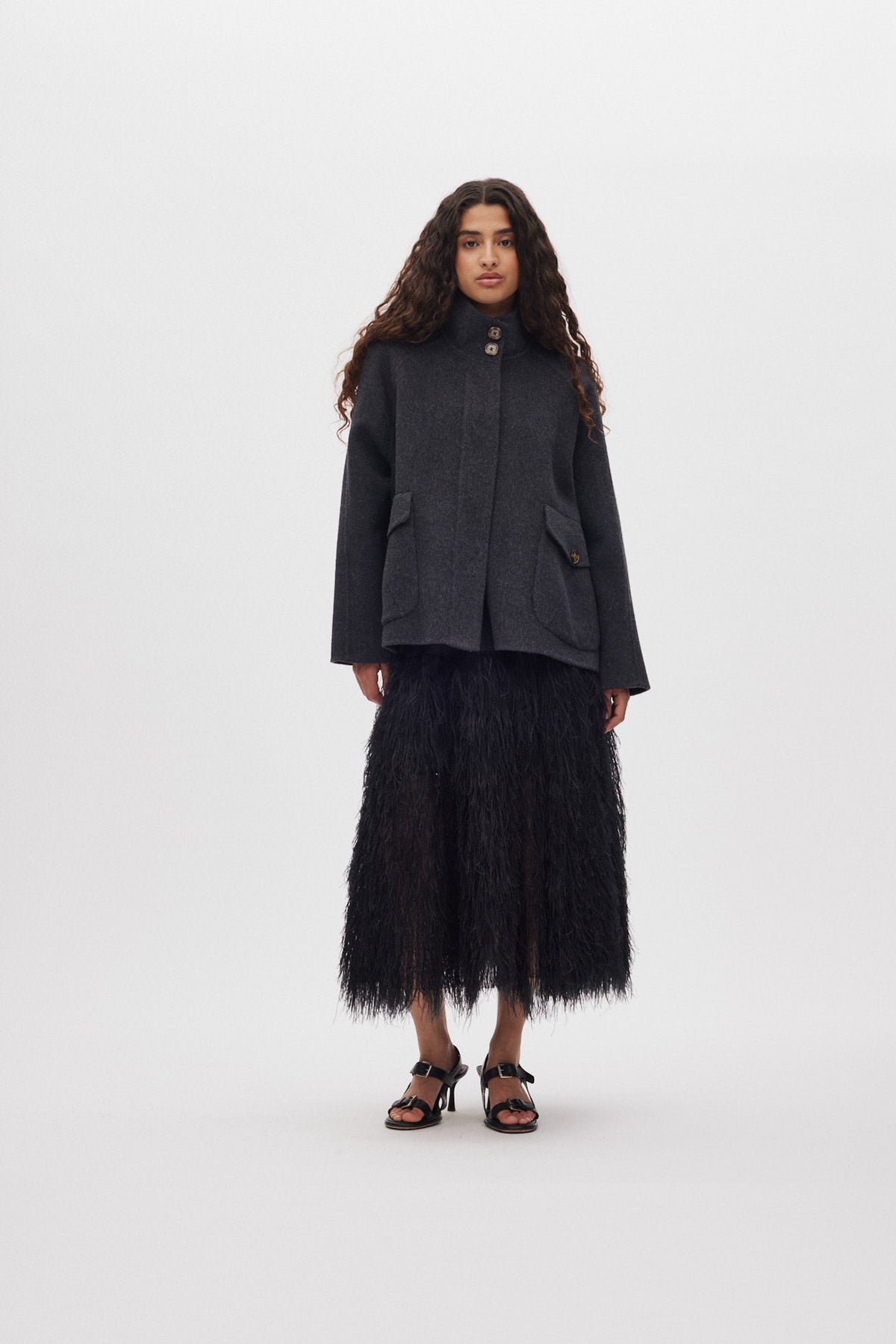 Hillevi - Double felt wool jacket I Dark grey melange