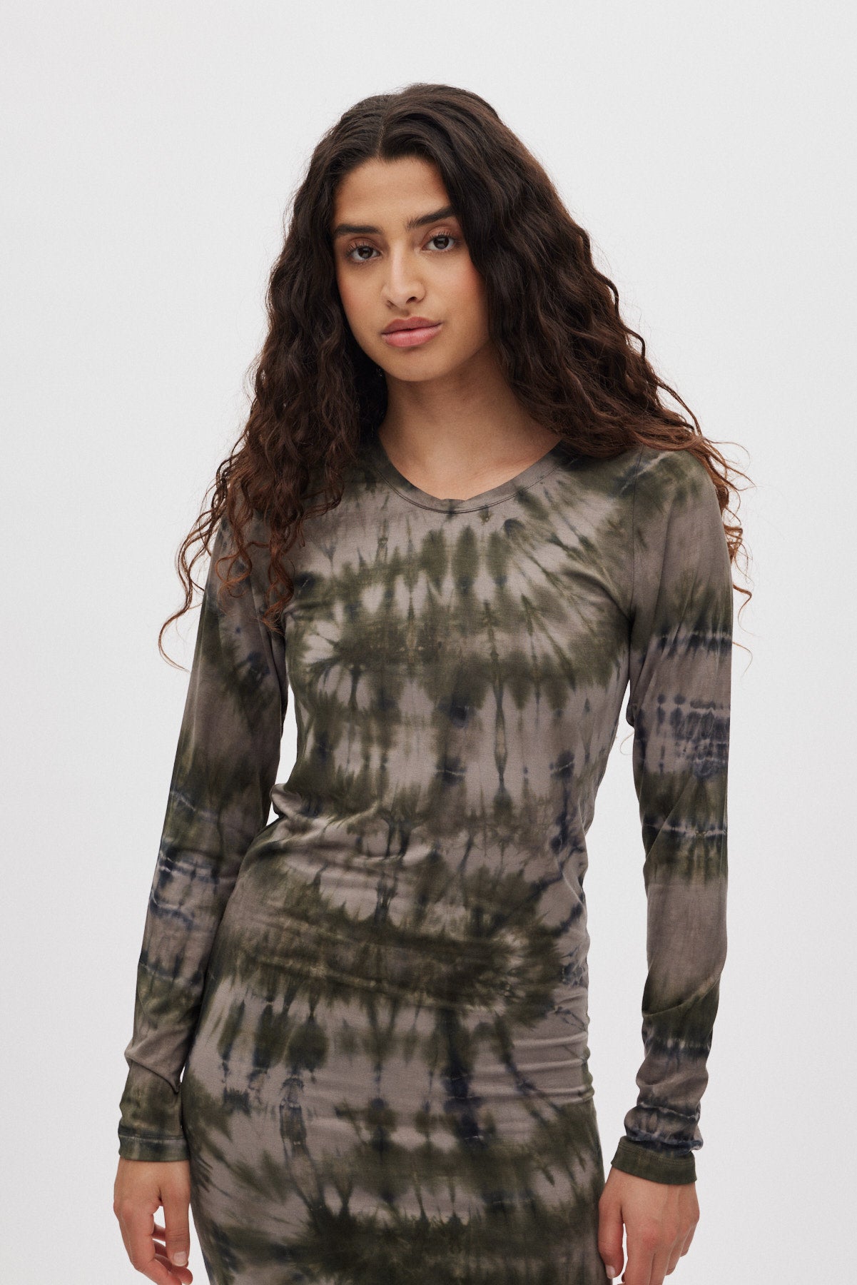 Simi - Lava long jersey dress I Grey green combo