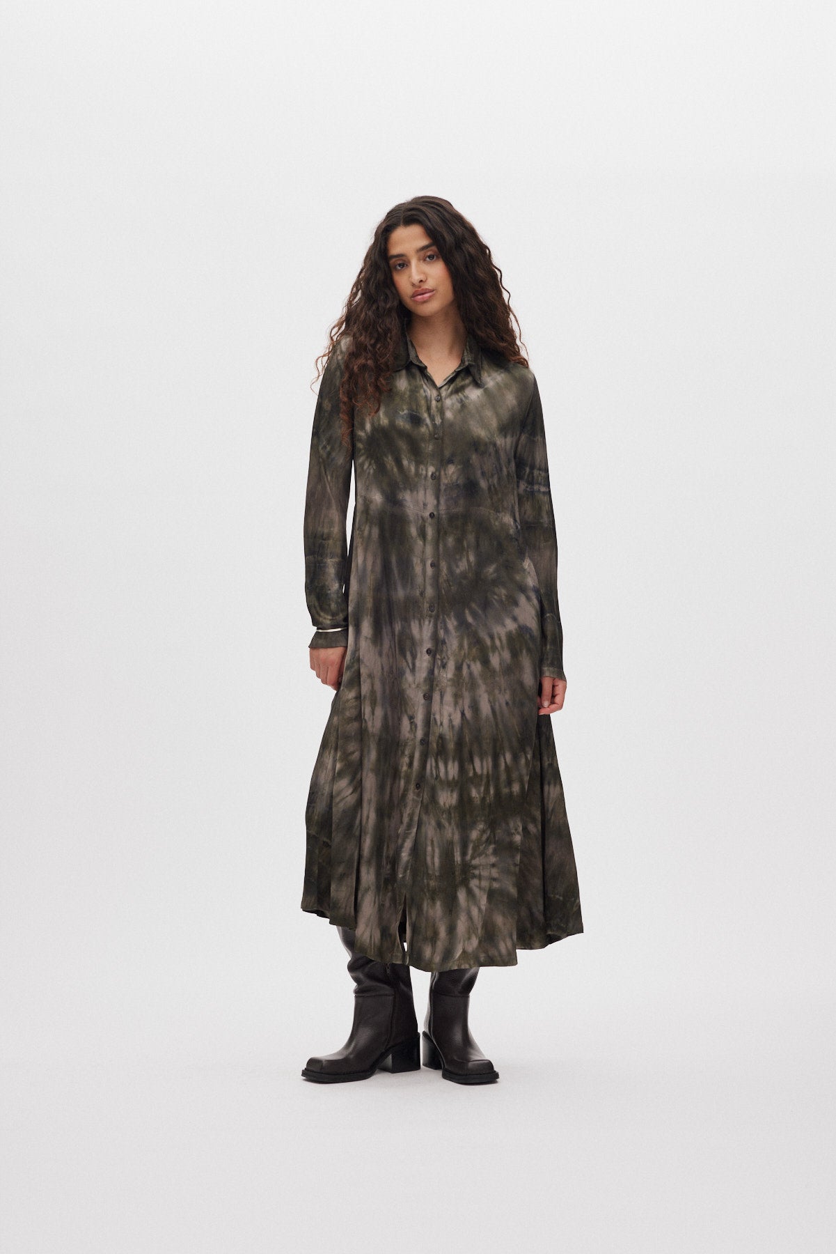 Vija - Lava button dress I Grey green combo