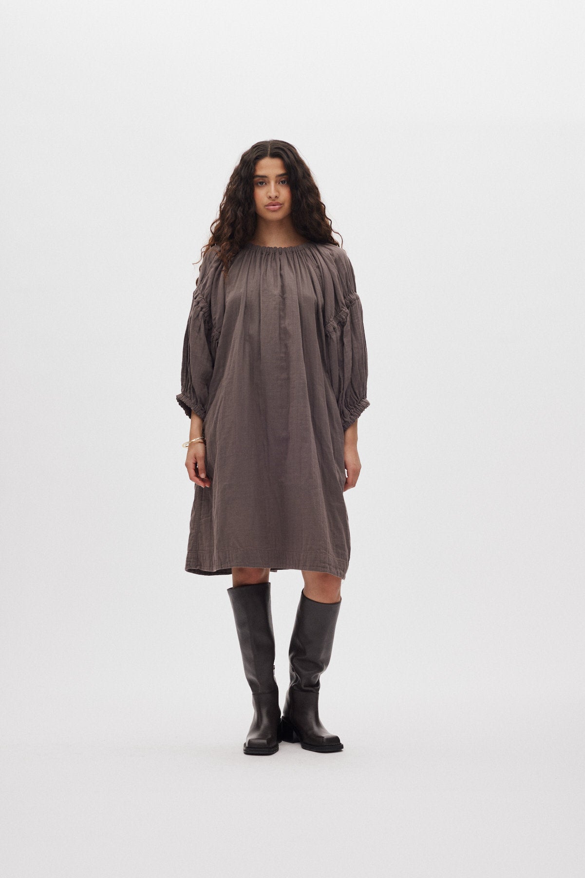 Mabel - Cotton double elasticated dress I Brown