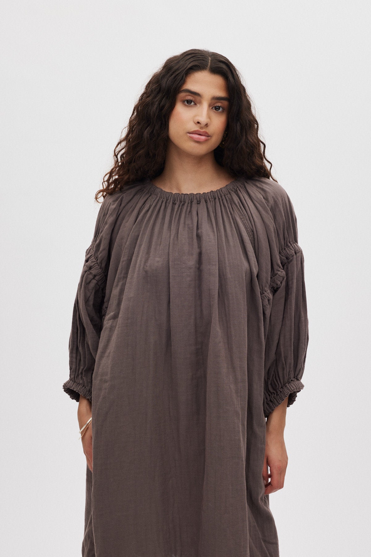 Mabel - Cotton double elasticated dress I Brown