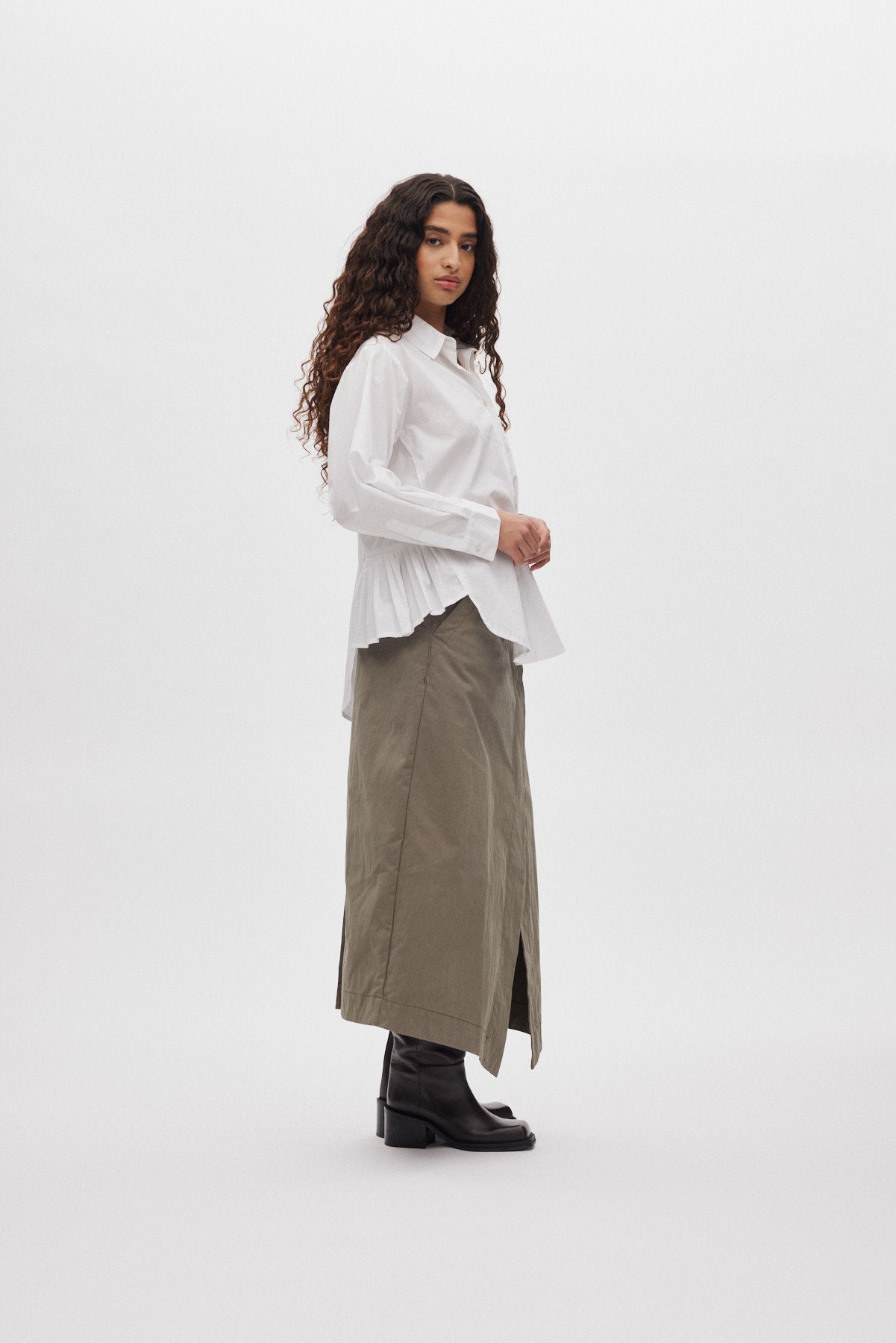 Djana - Poplin side gather shirt I White