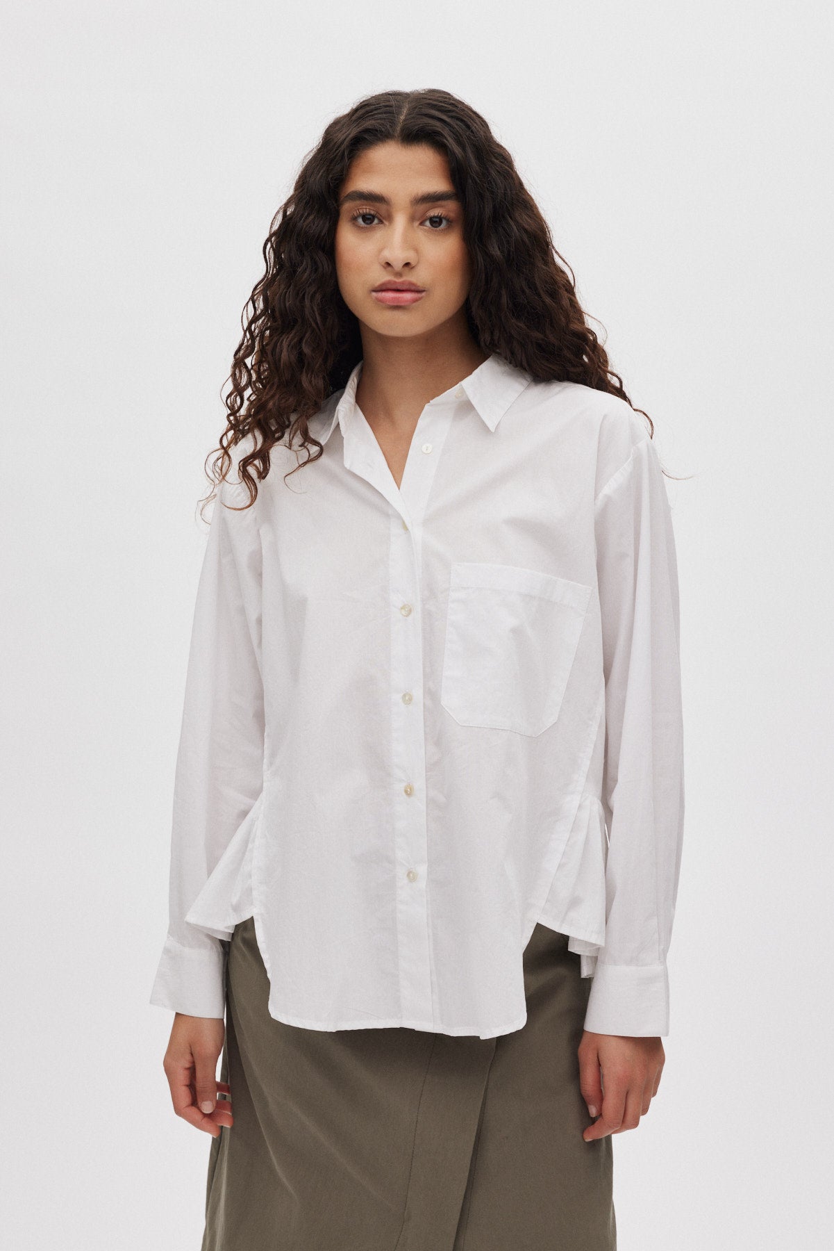 Djana - Poplin side gather shirt I White