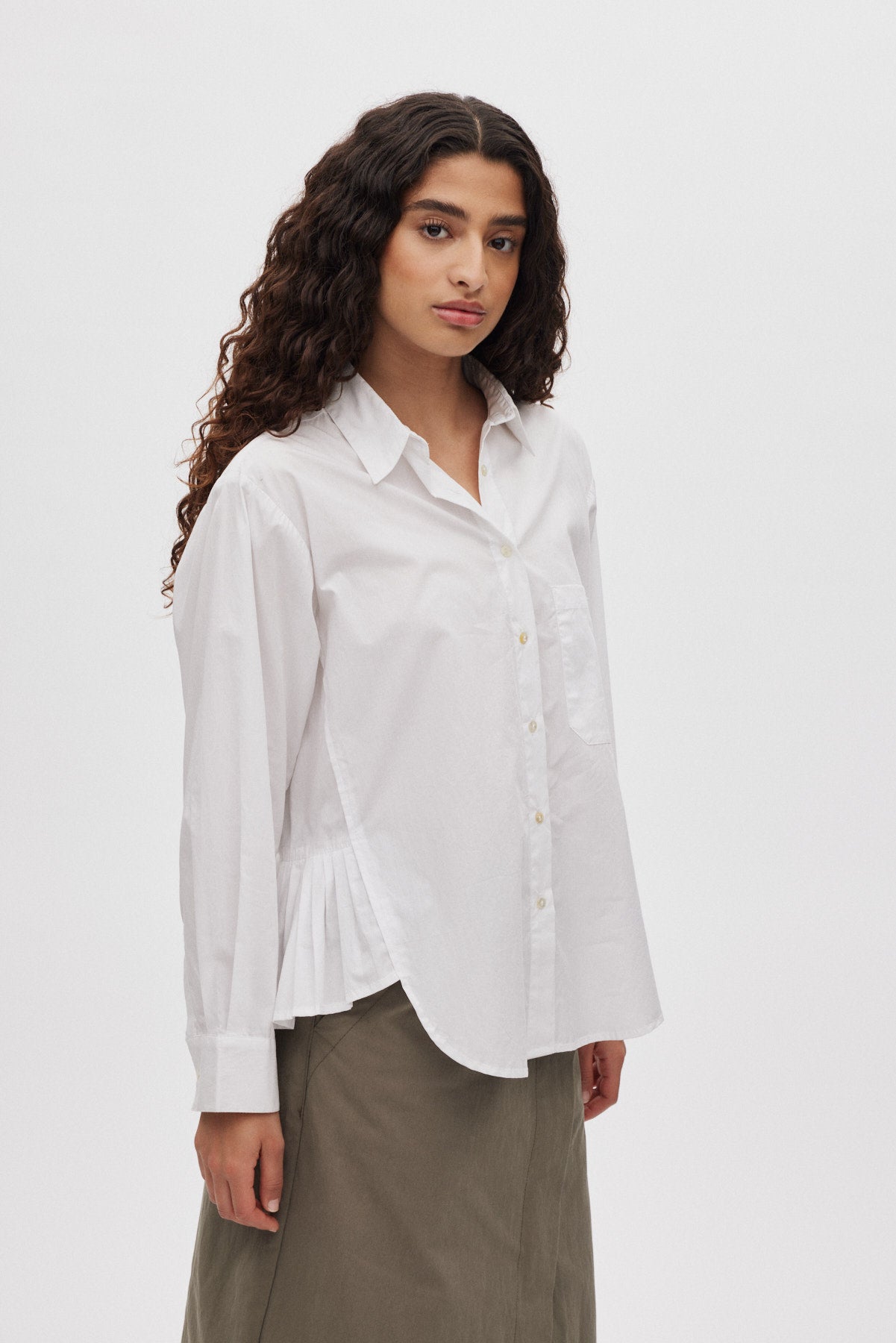 Djana - Poplin side gather shirt I White