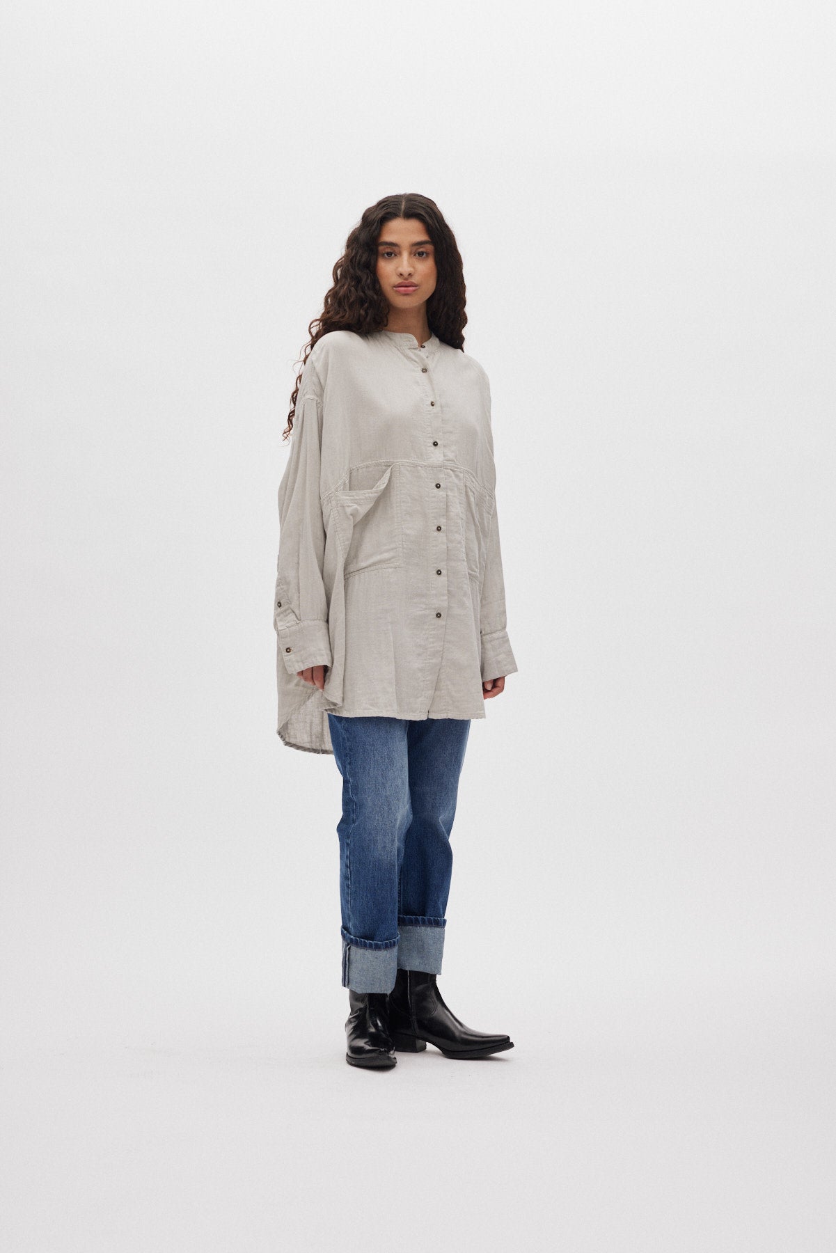 Sonja - Cotton double oversized shirt I Cement