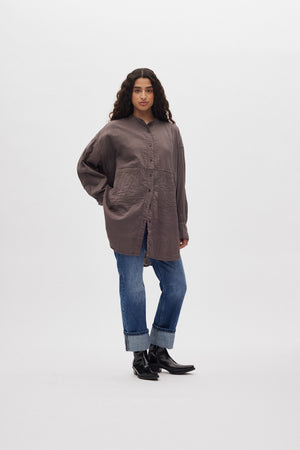Sonja - Cotton double oversized shirt I Brown