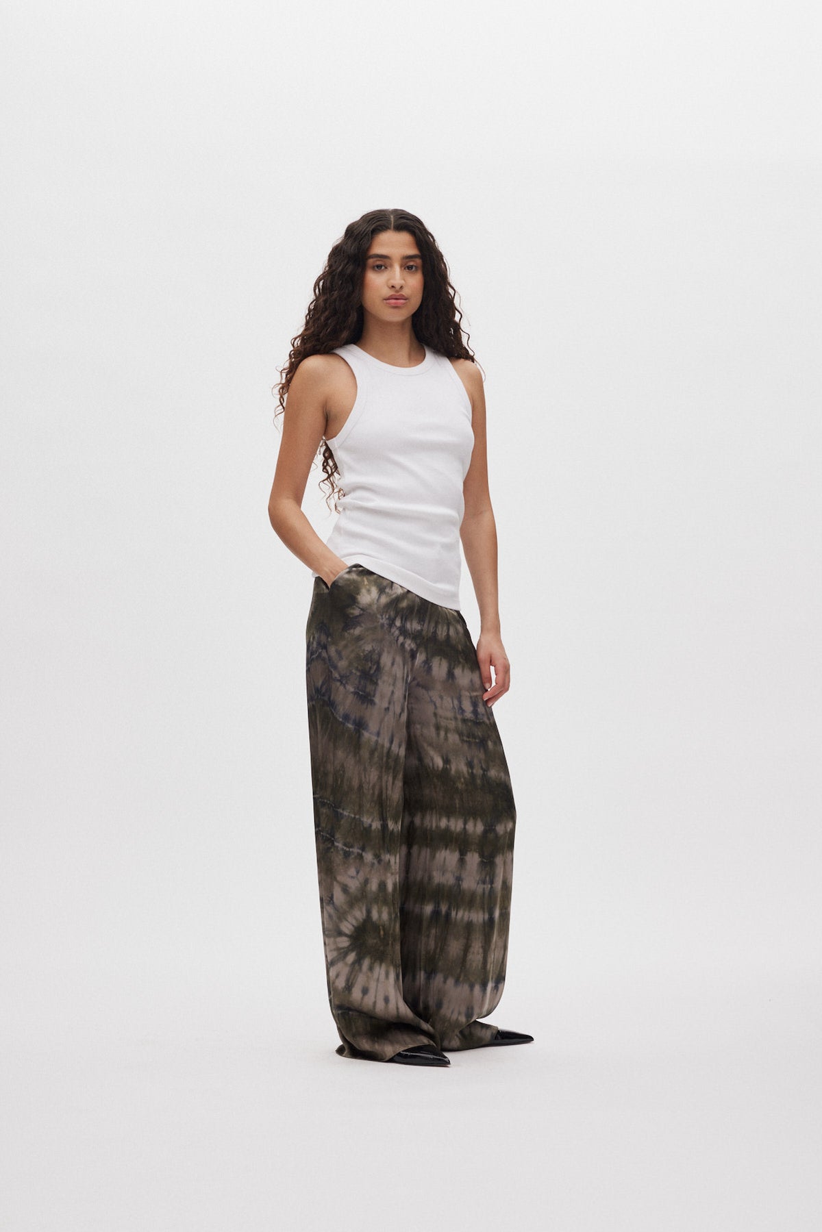 Briana - Lava pleat wide pants I Grey green combo