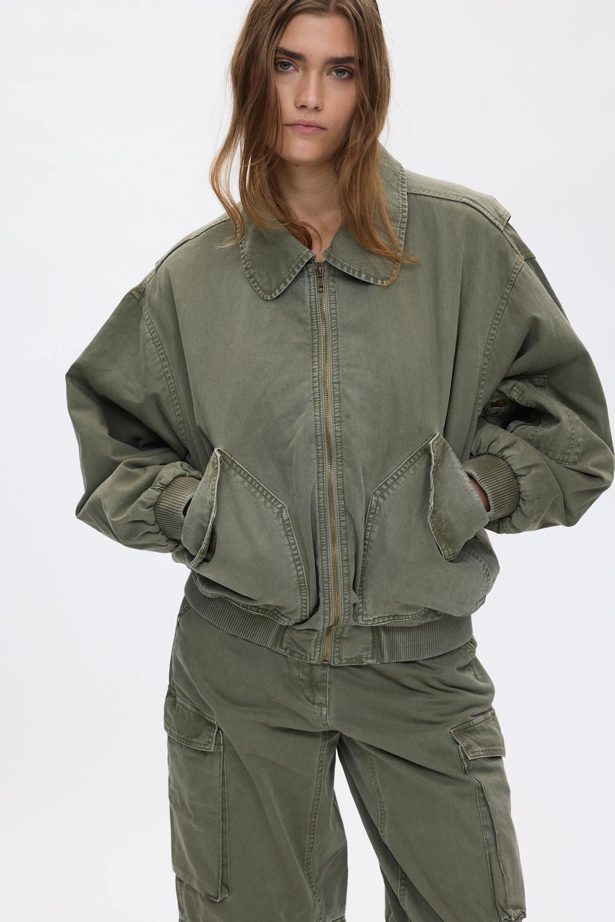 Ezmira - Canvas padded bomber I Washed sage