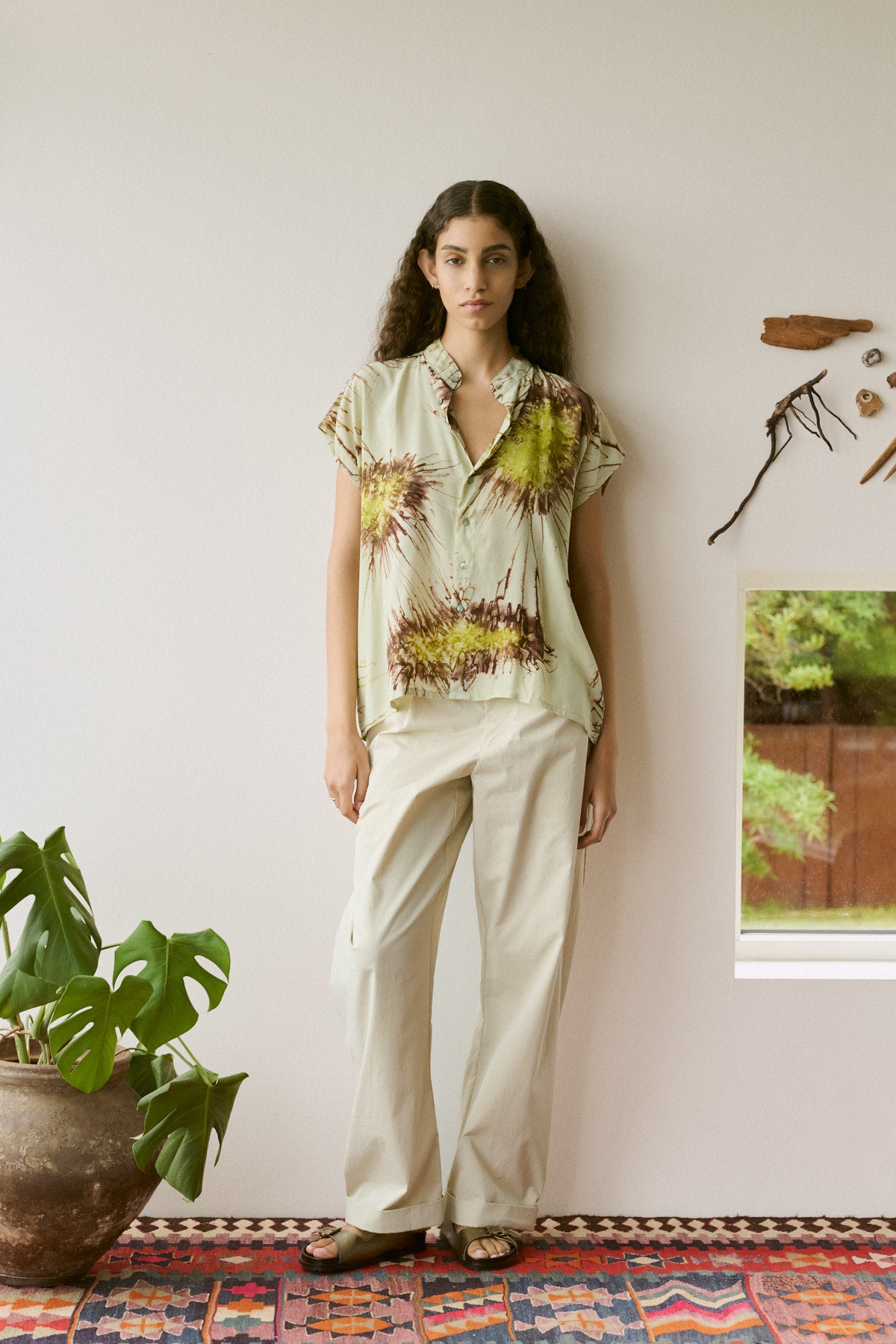 Heva - Sea urchin button blouse I Chartreuse combo