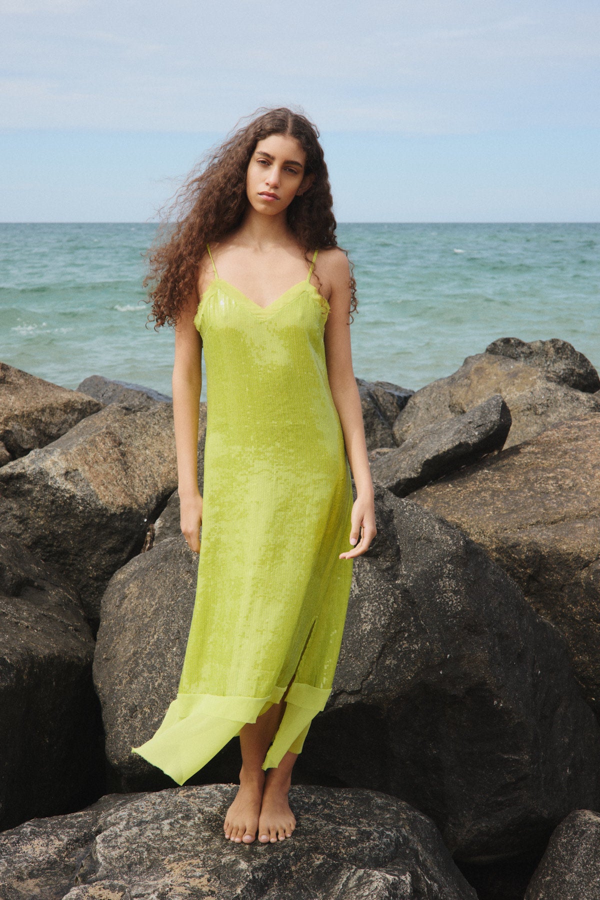Gloria - Mini sequin strap dress I Chartreuse