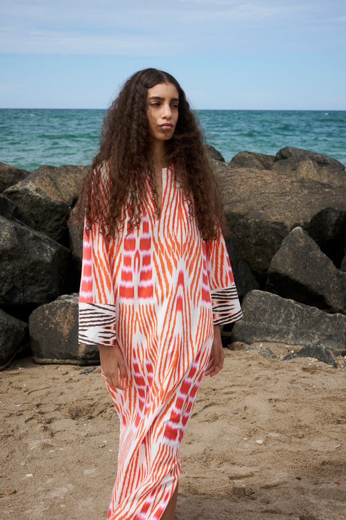 Karimalou - Ikat combo kaftan I Forest pink sand & citrus combo