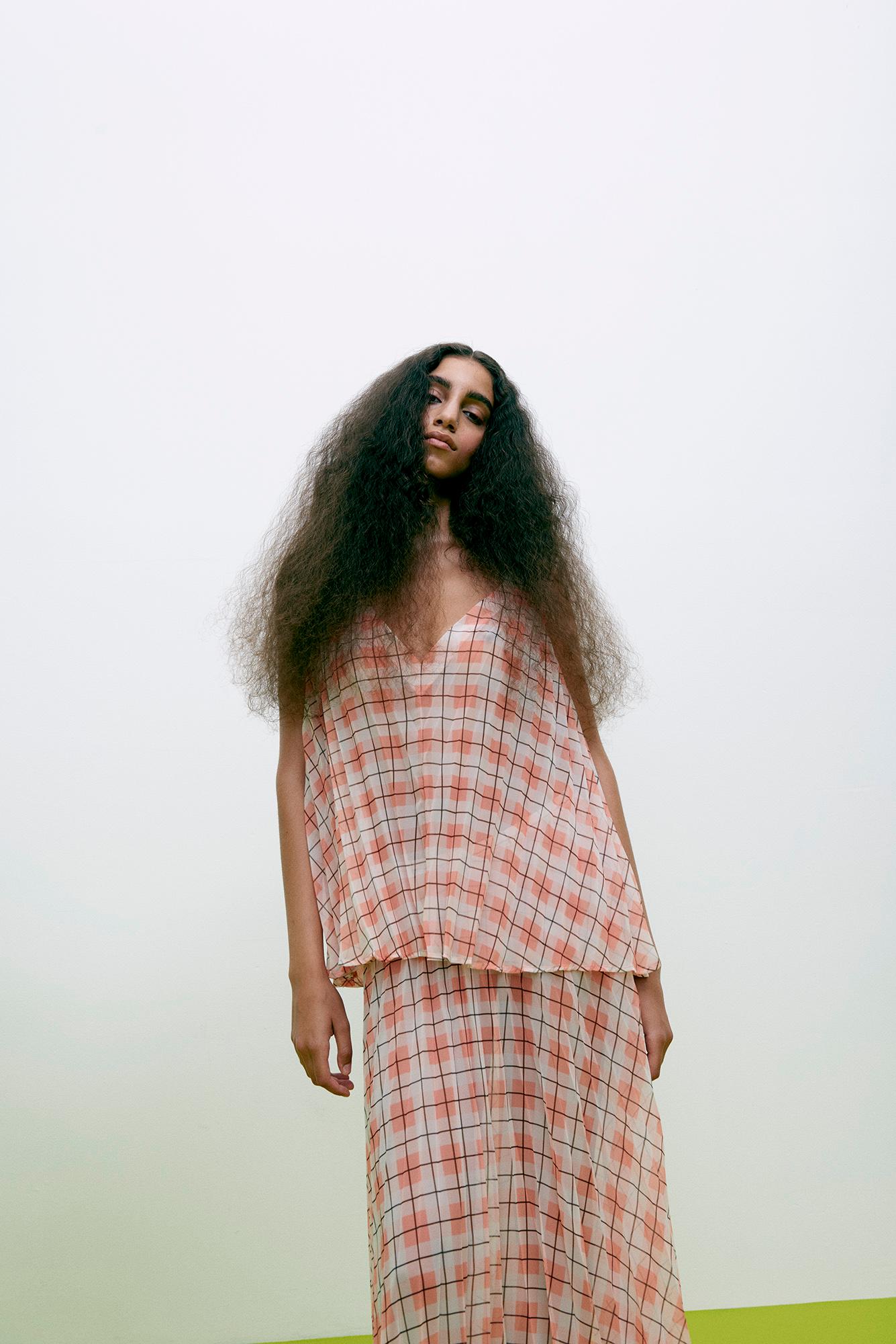 Sage - Transparent check top I Mandarin pleat