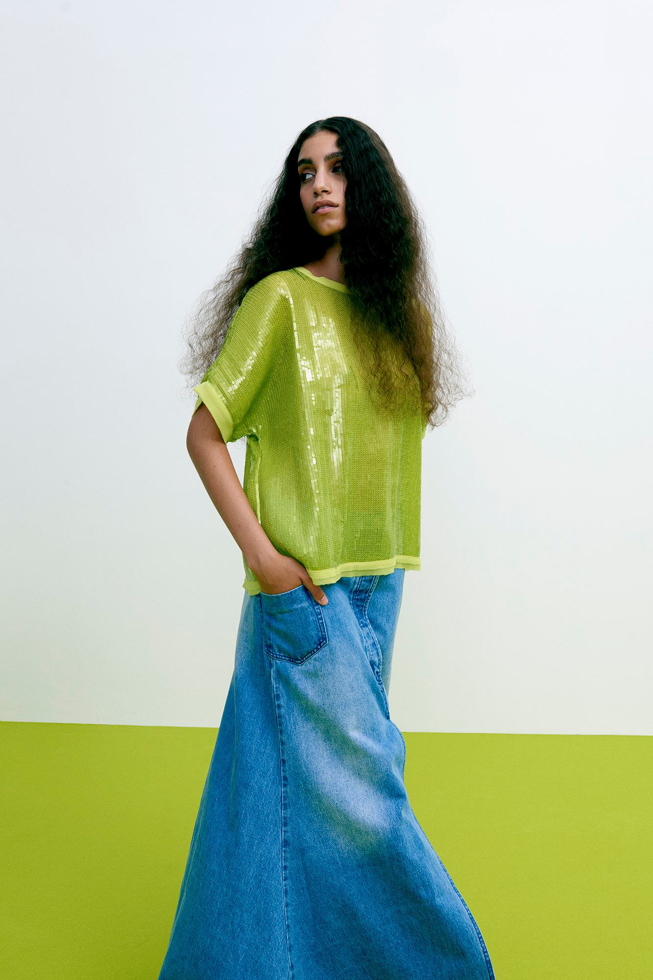 Emmali - Denim long skirt I Light washed denim