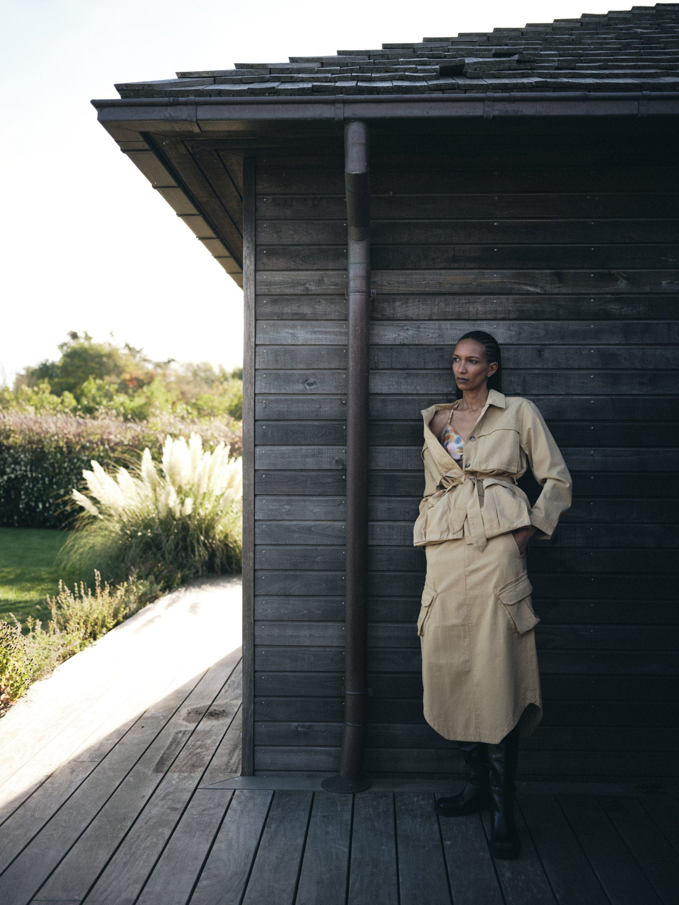Sienna - Texture canvas belted jacket I Sand