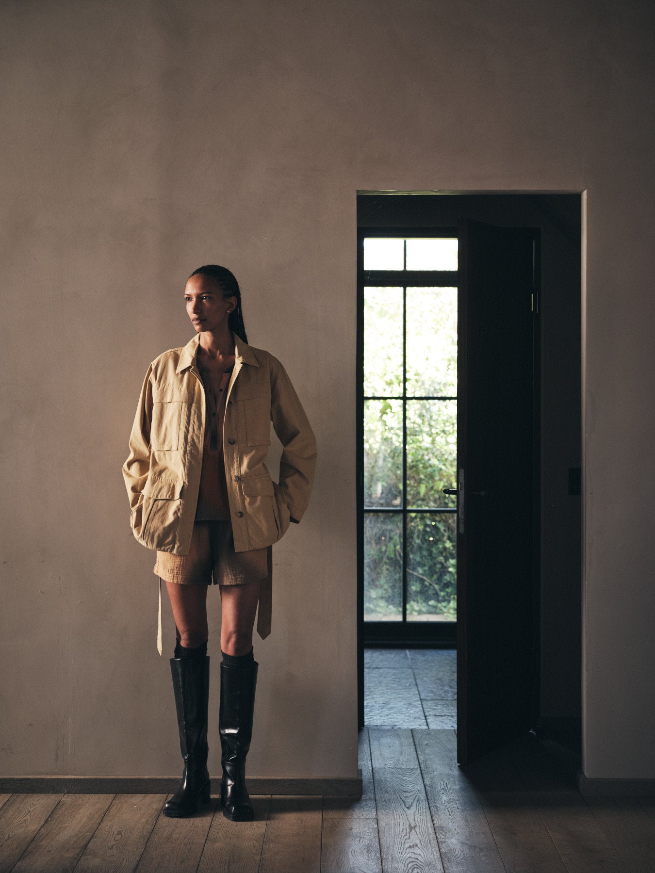 Sienna - Texture canvas belted jacket I Sand