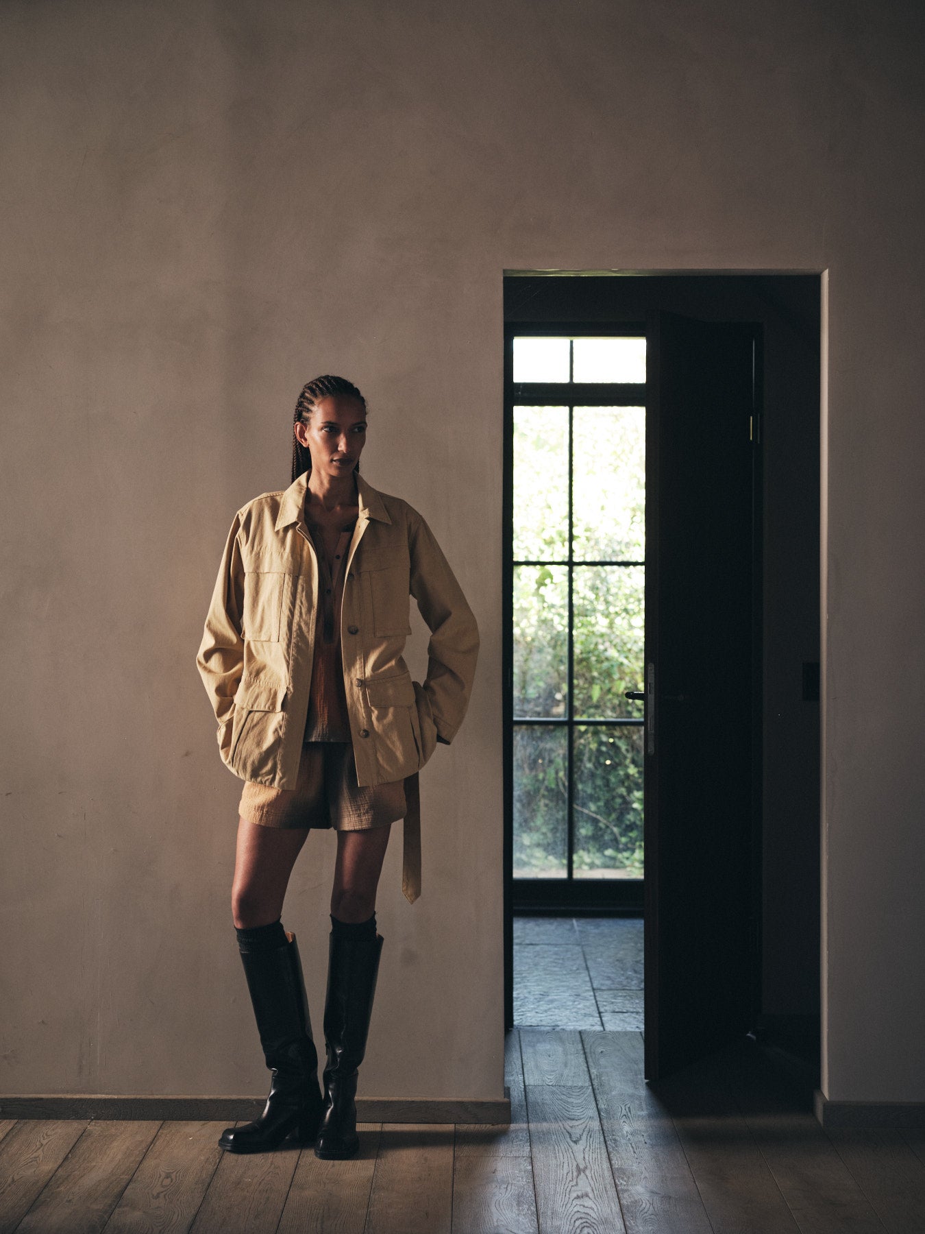 Sienna - Texture canvas belted jacket I Sand