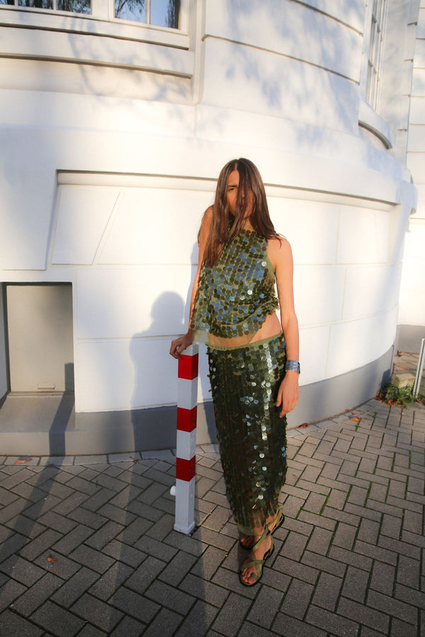 Lior - Clover sequins pencil skirt I Army Green