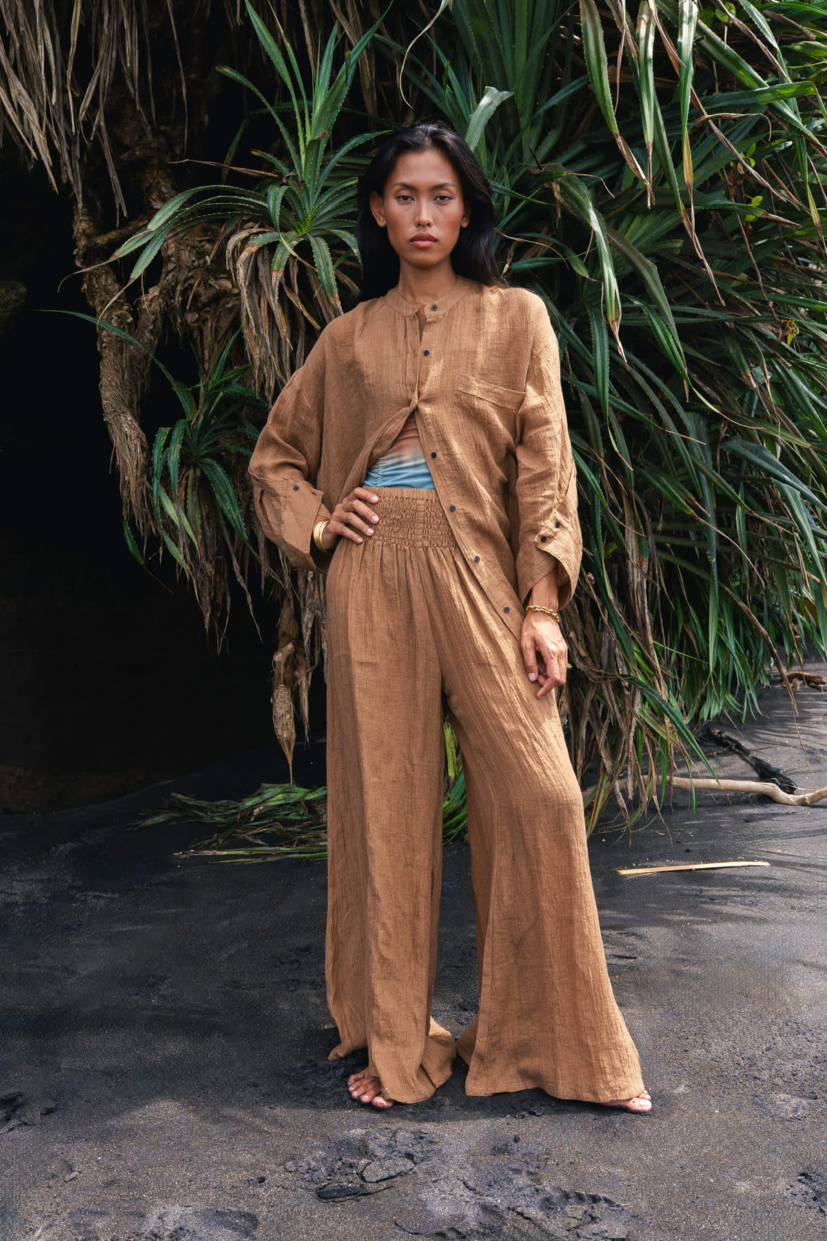 Bobbies - Crinkled oversize shirt I Walnut