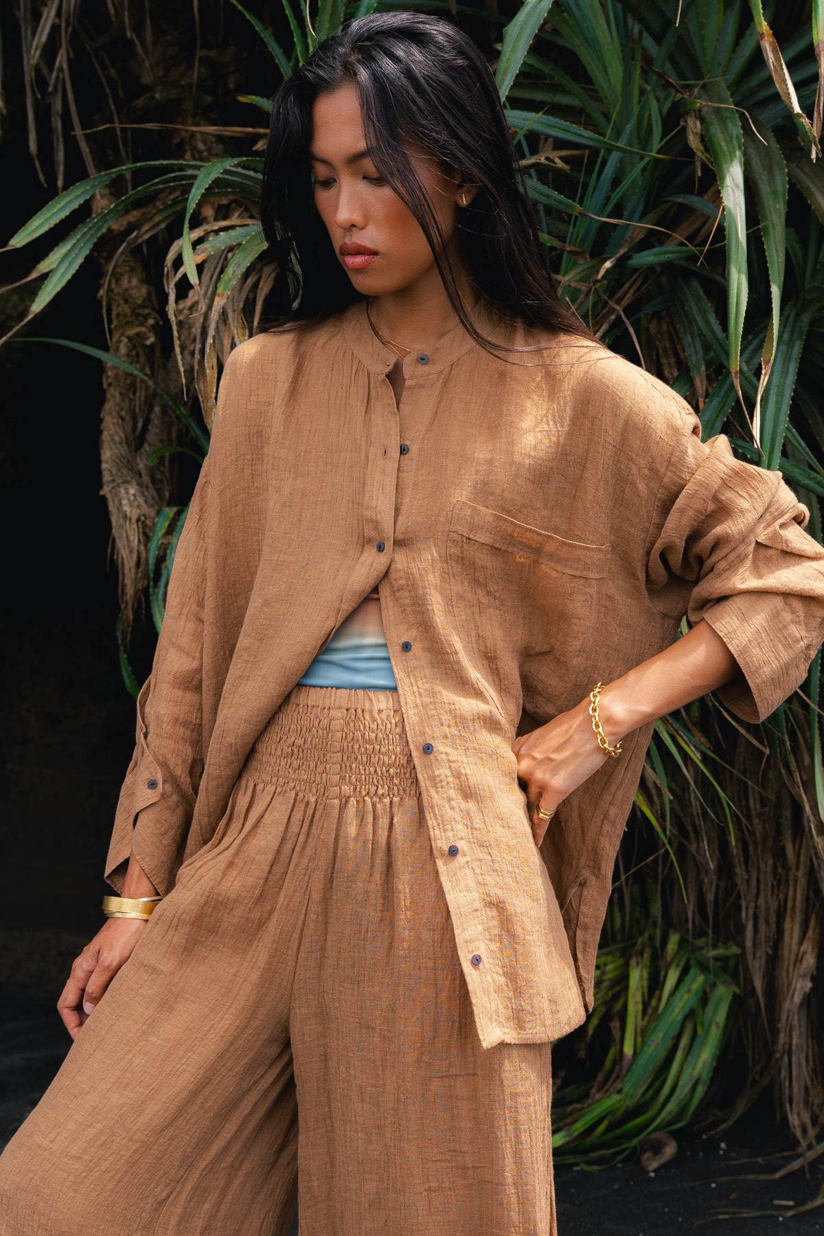 Karam - Crinkled wide leg pants I Walnut