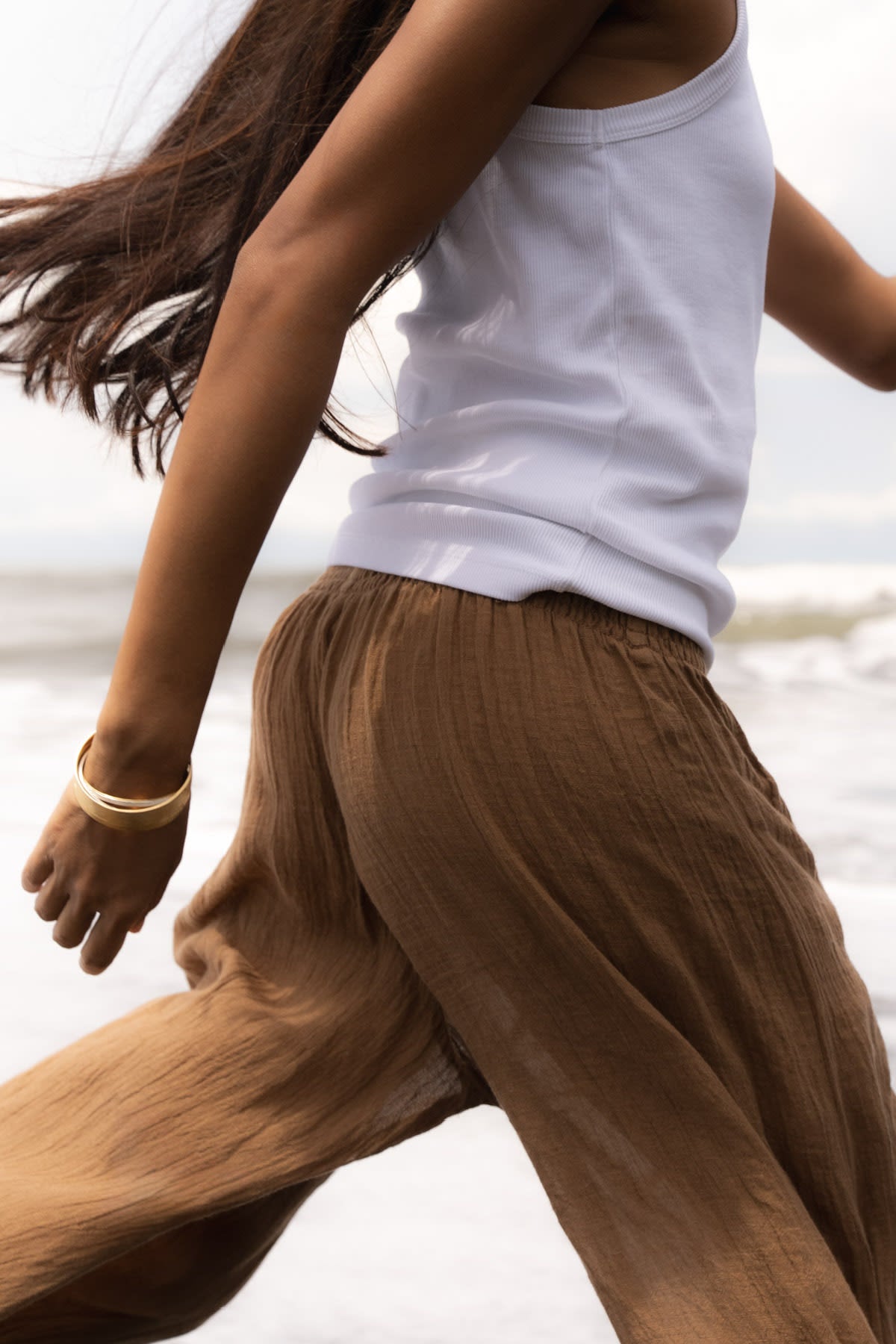 Karam - Crinkled wide leg pants I Walnut