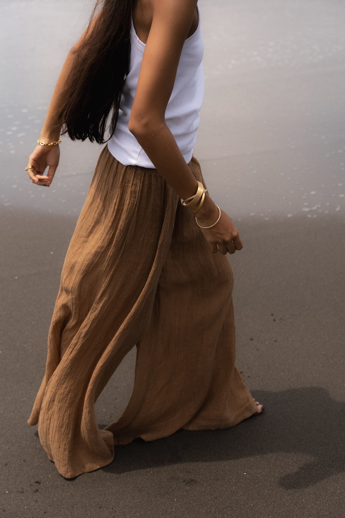 Karam - Crinkled wide leg pants I Walnut
