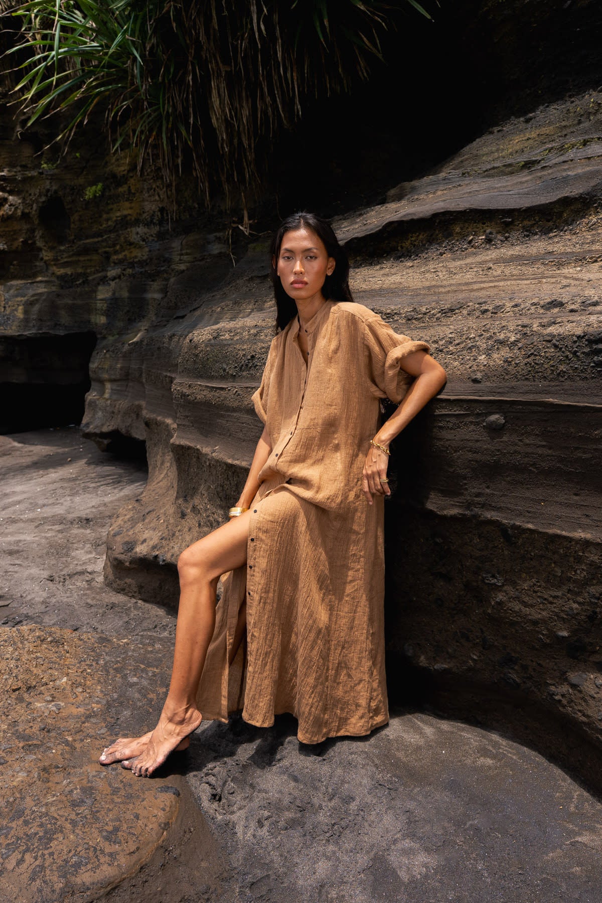Susi - Crinkled long kaftan I Walnut