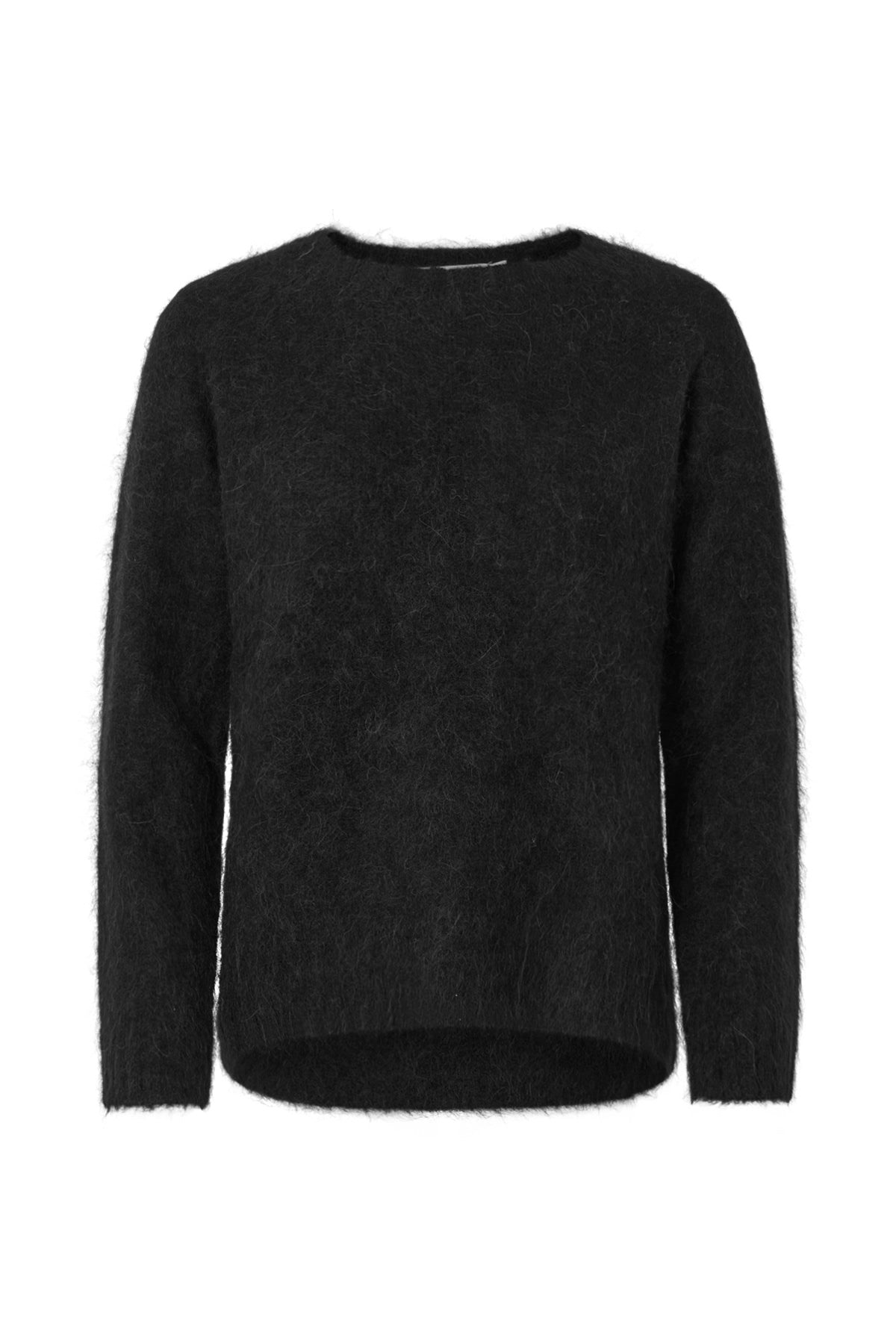 Dinea - Fluffy knit open back sweater I Black