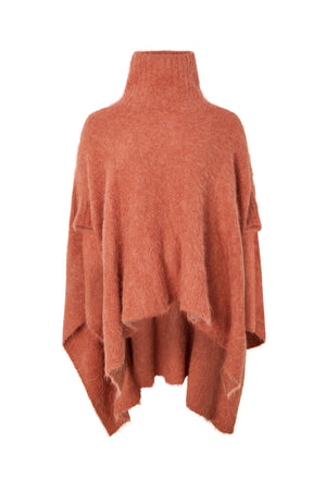 Dede - Fluffy knit poncho I Redwood
