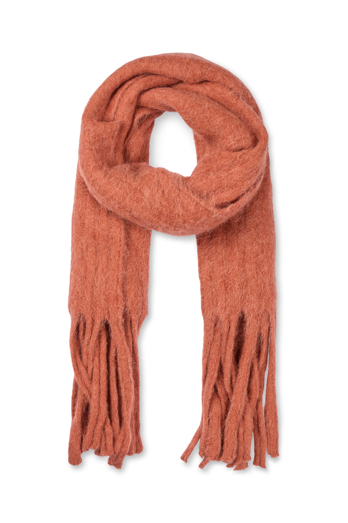 Emillia - Fluffy knit scarf I Redwood