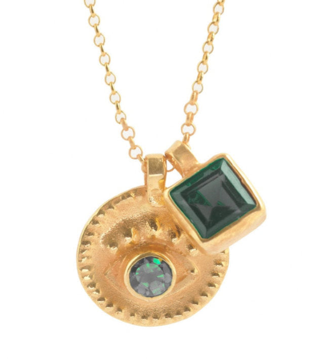 Nafsu - Necklace w/eye and square pendant I Green combo