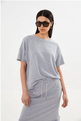Margot - Light stretch cropped t-shirt I Workwear blue melange