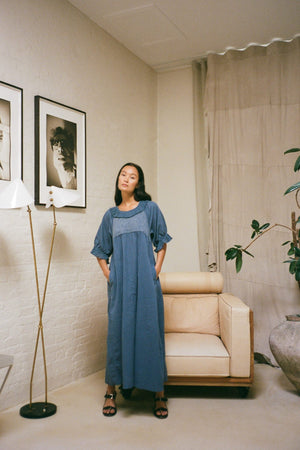 Dorothea - Cotton long angel dress I Dusty indigo